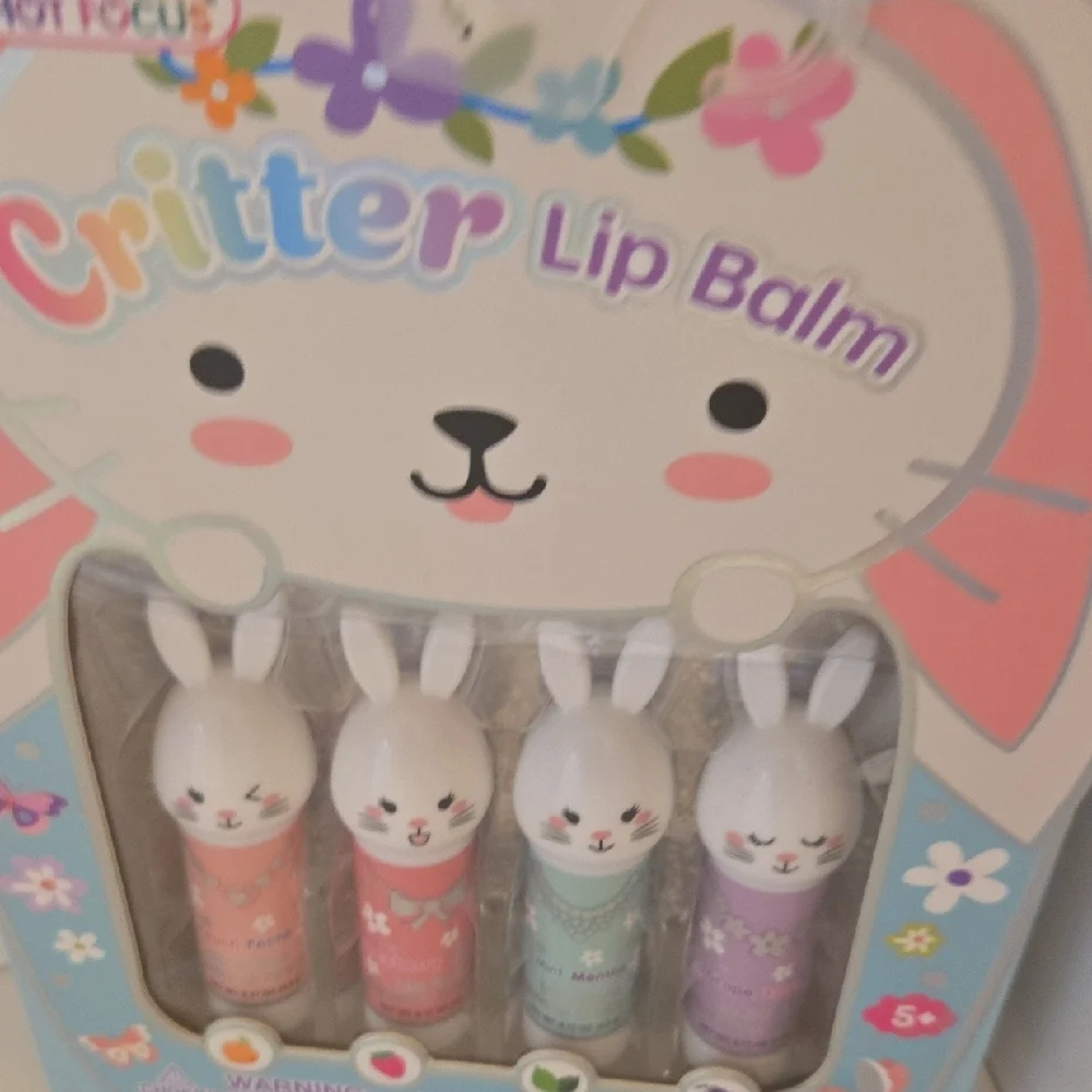 Bunny Lip Balm Set - Pink, Blue, Purple Set Of 4 New